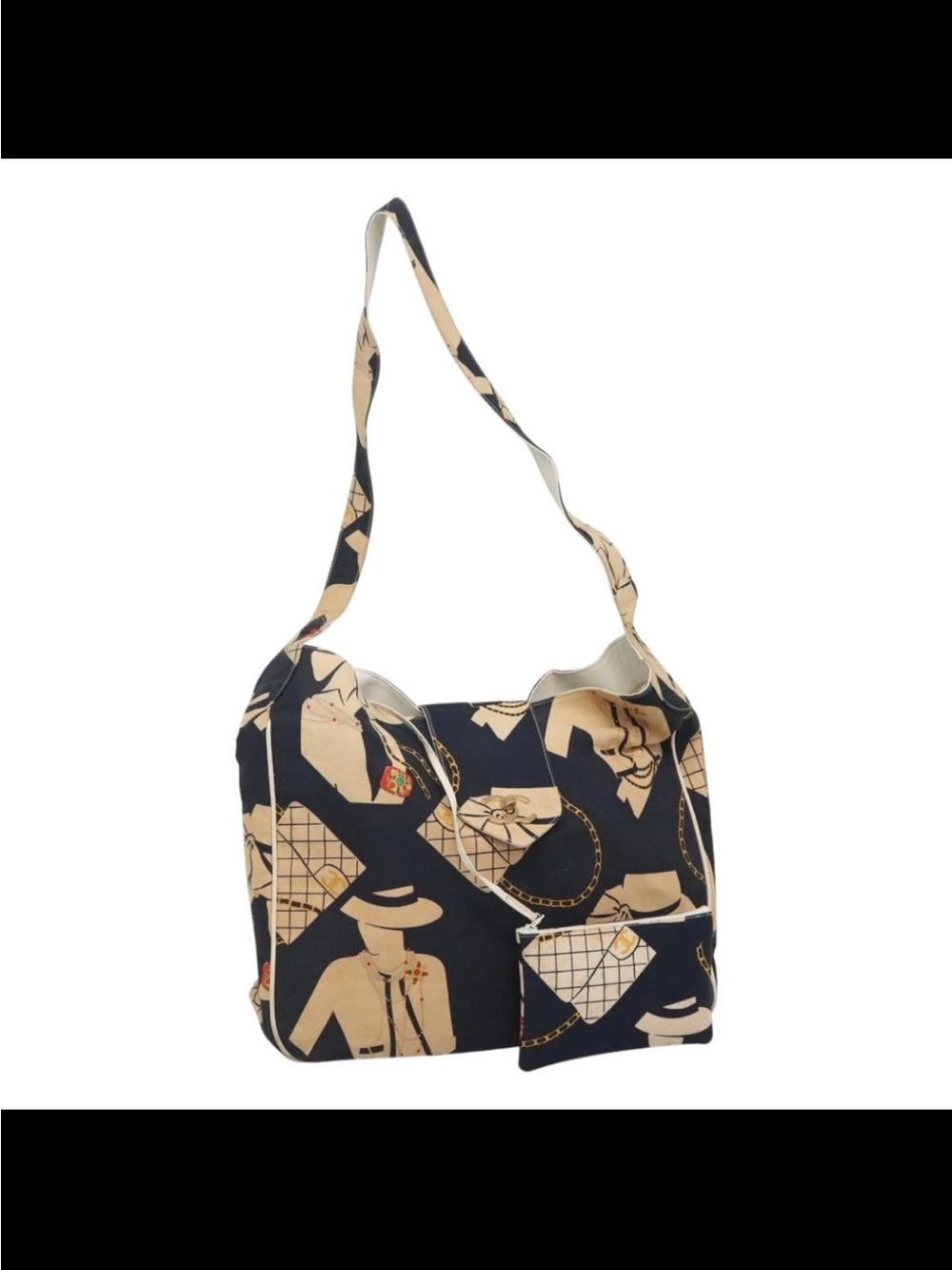 Vintage Chanel Mademoiselle Canvas Patterned Tote Bag in Navy